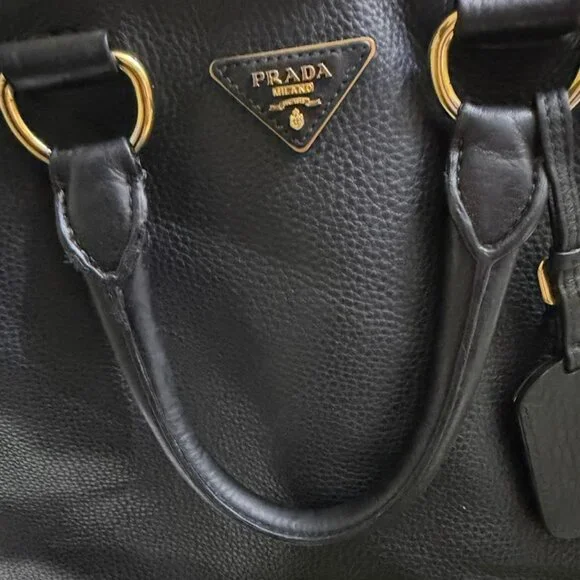 Prada Black Leather Tote Bag Large Shoulder Bag Gold Hardware Authentic - Picture 9 of 15